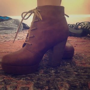 Tall Brown Heeled Booties w/ Ties